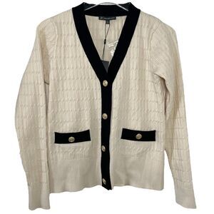 Adrianna Papell V-Neck Button Down Textured Cable Knit Cardigan S